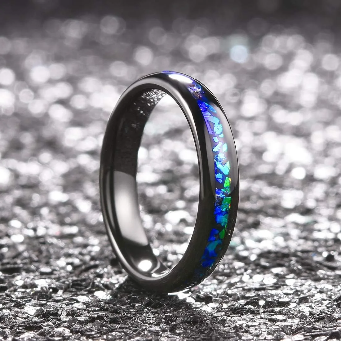 King Will Mens 4mm/6mm/8mm Black Tungsten Wedding Band Blue Green Purple Fragments Inlay Rings Engagement Band Comfort Fit