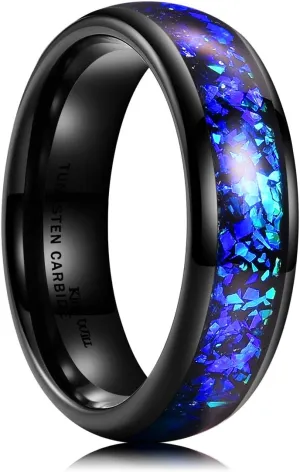 King Will Mens 4mm/6mm/8mm Black Tungsten Wedding Band Blue Green Purple Fragments Inlay Rings Engagement Band Comfort Fit