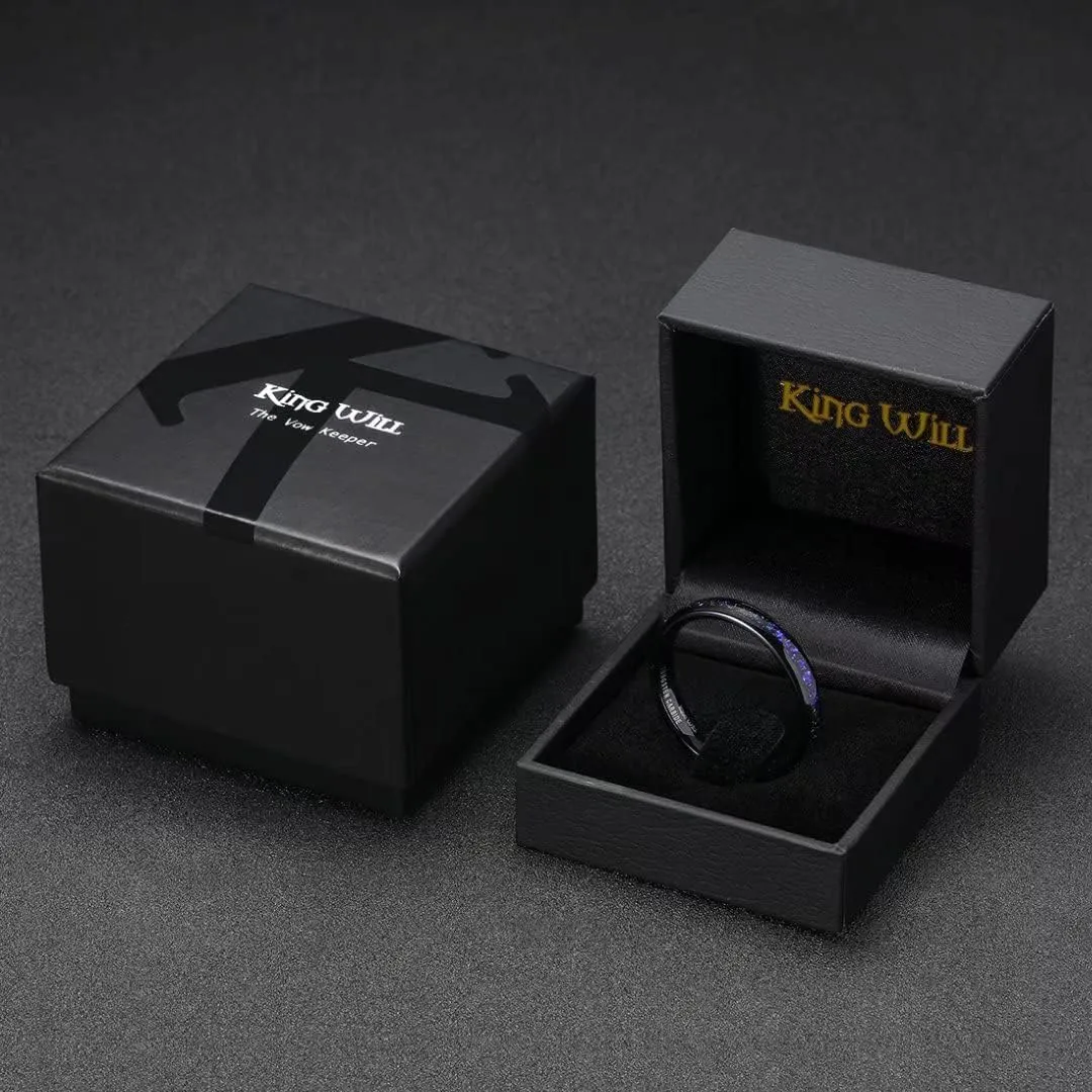 King Will Mens 4mm/6mm/8mm Black Tungsten Wedding Band Blue Green Purple Fragments Inlay Rings Engagement Band Comfort Fit