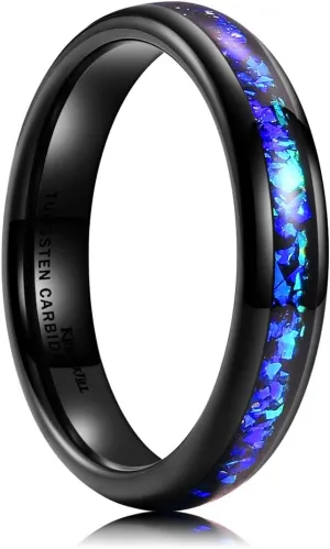 King Will Mens 4mm/6mm/8mm Black Tungsten Wedding Band Blue Green Purple Fragments Inlay Rings Engagement Band Comfort Fit