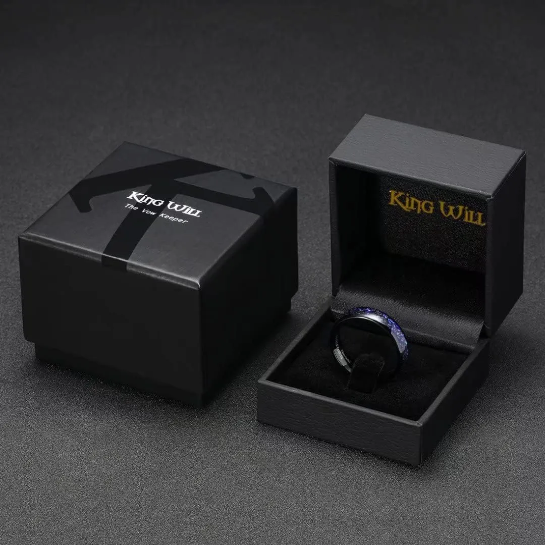 King Will Mens 4mm/6mm/8mm Black Tungsten Wedding Band Blue Green Purple Fragments Inlay Rings Engagement Band Comfort Fit