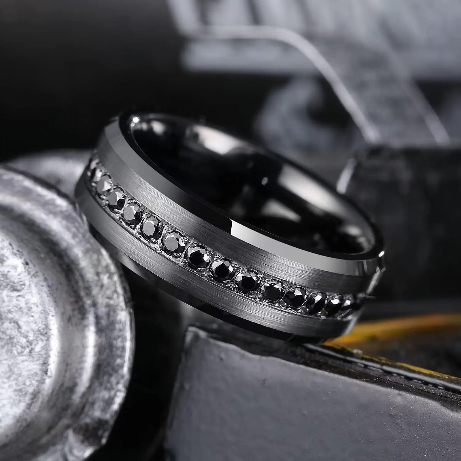 King Will Mens 8mm Men Tungsten Carbied Rings Cubic Zirconia Wedding Bands Eternity Ring CZ Inlay