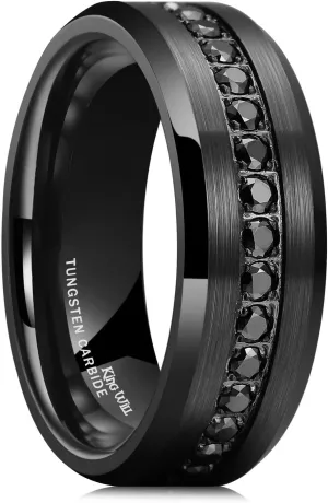 King Will Mens 8mm Men Tungsten Carbied Rings Cubic Zirconia Wedding Bands Eternity Ring CZ Inlay