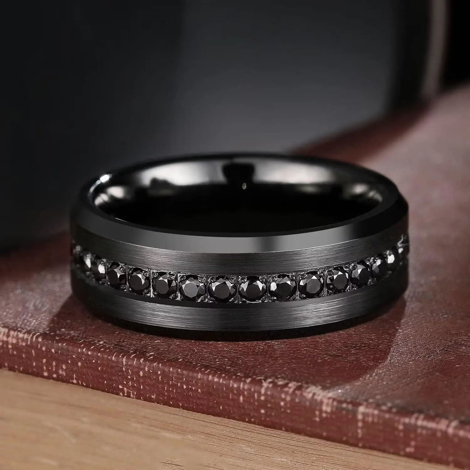 King Will Mens 8mm Men Tungsten Carbied Rings Cubic Zirconia Wedding Bands Eternity Ring CZ Inlay