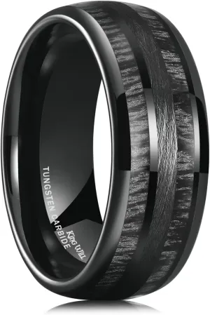 King Will Nature 8mm Mens Domed Blue/Green/Brown/Black Maple Inlay Black/Silver Tungsten Carbide Ring Brushed Wedding Band