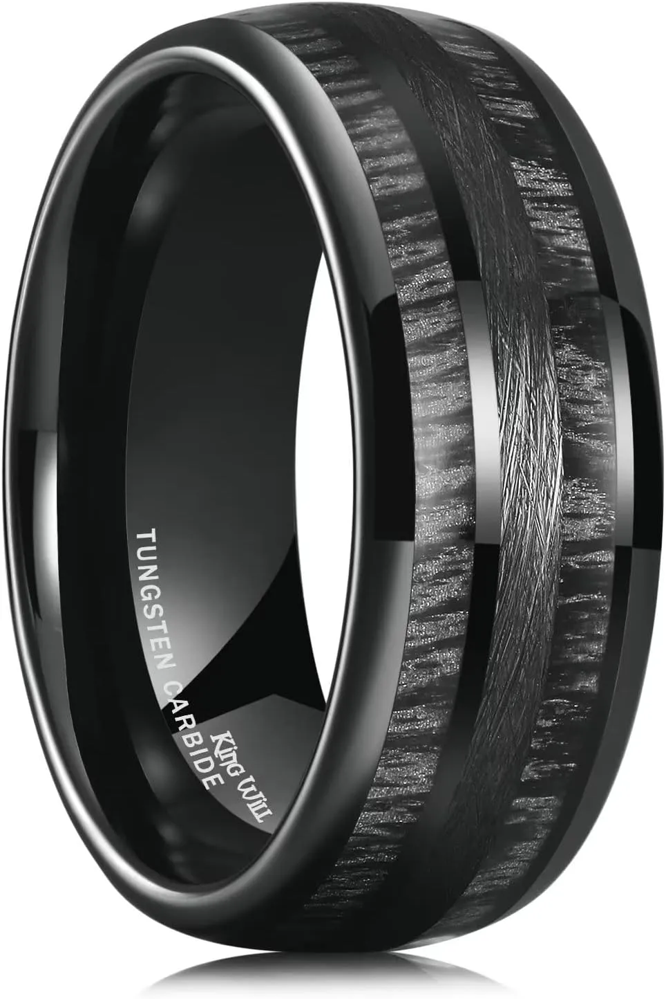 King Will Nature 8mm Mens Domed Blue/Green/Brown/Black Maple Inlay Black/Silver Tungsten Carbide Ring Brushed Wedding Band