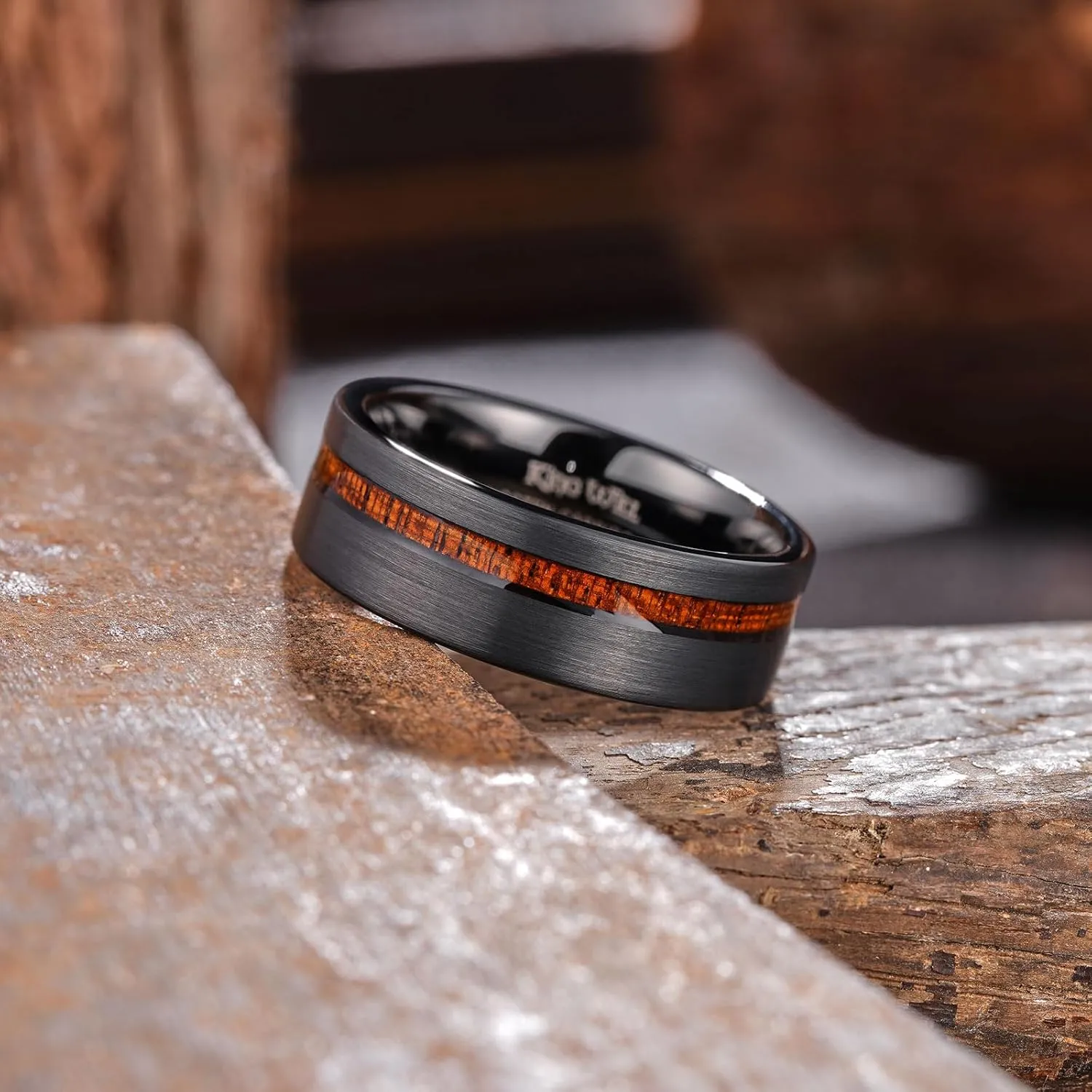 King Will Nature Tungsten Carbide Wedding Band 7mm Silver/Black Tungsten Ring with Wood Inlay Comfort Fit