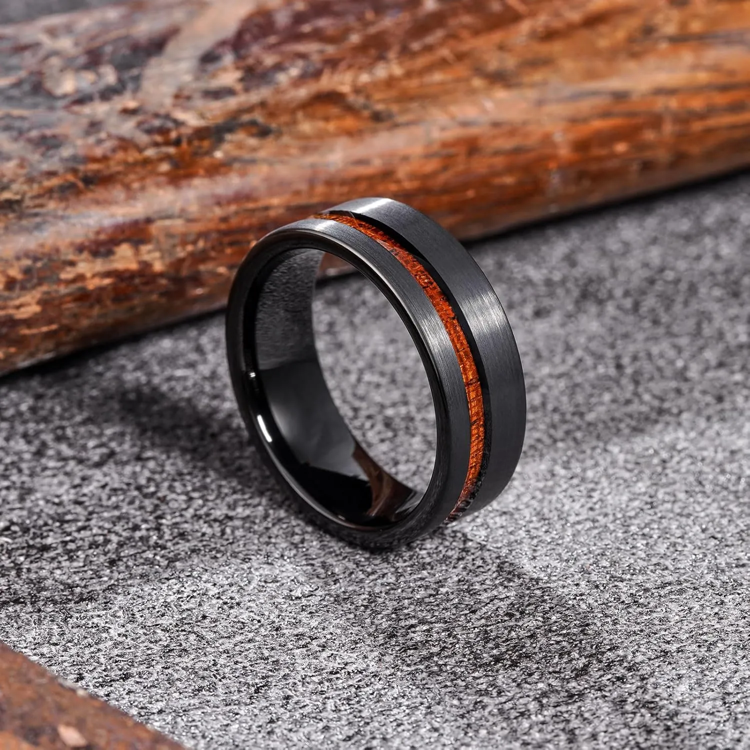 King Will Nature Tungsten Carbide Wedding Band 7mm Silver/Black Tungsten Ring with Wood Inlay Comfort Fit