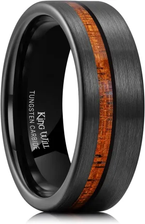 King Will Nature Tungsten Carbide Wedding Band 7mm Silver/Black Tungsten Ring with Wood Inlay Comfort Fit