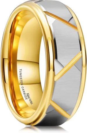 King Will Silver Gold Groove Tungsten Rings Multiple Cross Oblique Groove Lines Men Wedding Bands Angled Gold Step Edge Silver Surface Promise Engagement 14