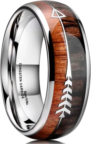 King Will Tungsten Wedding Band for Men 8mm Domed Ring Arrow/Guitar String Inlay Promise Ring for Him Comfort Fit