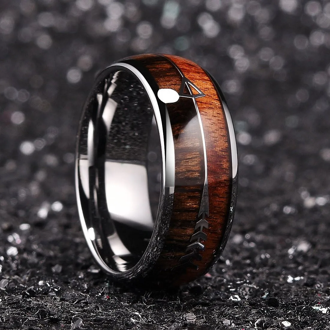 King Will Tungsten Wedding Band for Men 8mm Domed Ring Arrow/Guitar String Inlay Promise Ring for Him Comfort Fit