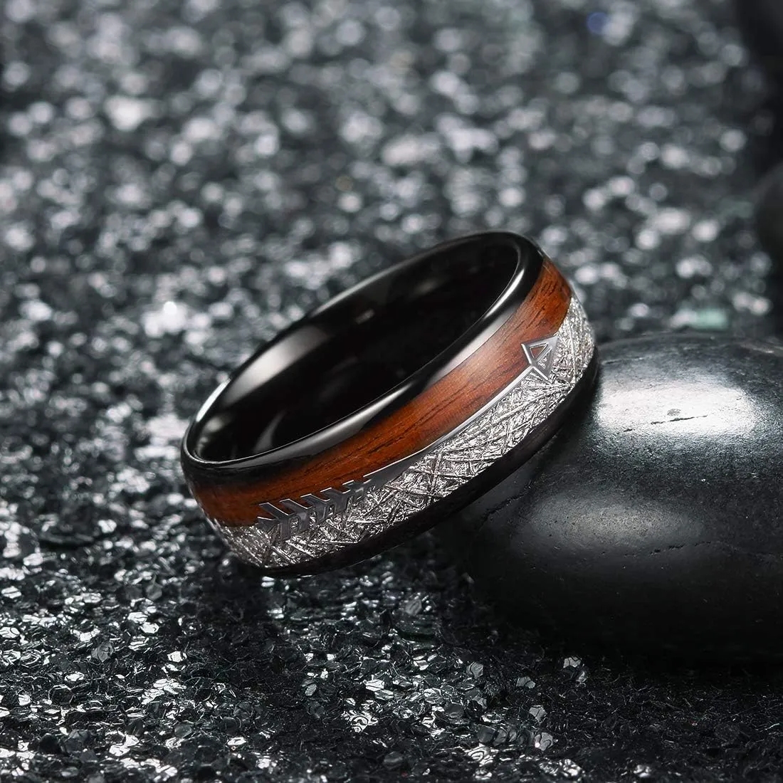 King Will Tungsten Wedding Band for Men 8mm Domed Ring Arrow/Guitar String Inlay Promise Ring for Him Comfort Fit