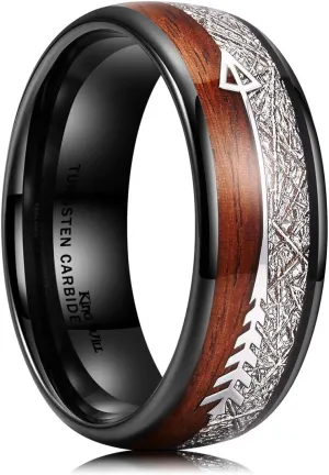 King Will Tungsten Wedding Band for Men 8mm Domed Ring Arrow/Guitar String Inlay Promise Ring for Him Comfort Fit