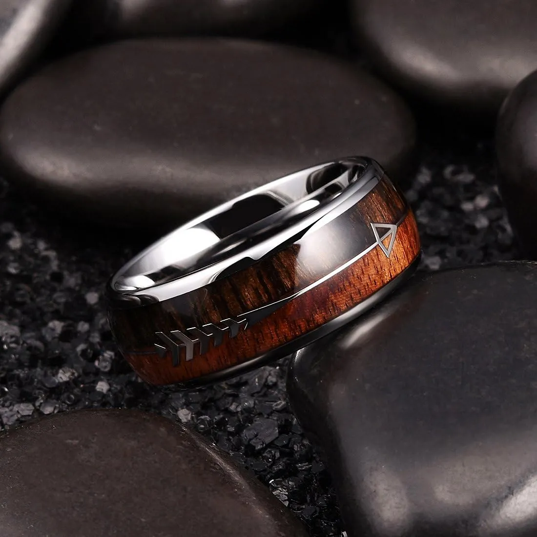 King Will Tungsten Wedding Band for Men 8mm Domed Ring Arrow/Guitar String Inlay Promise Ring for Him Comfort Fit