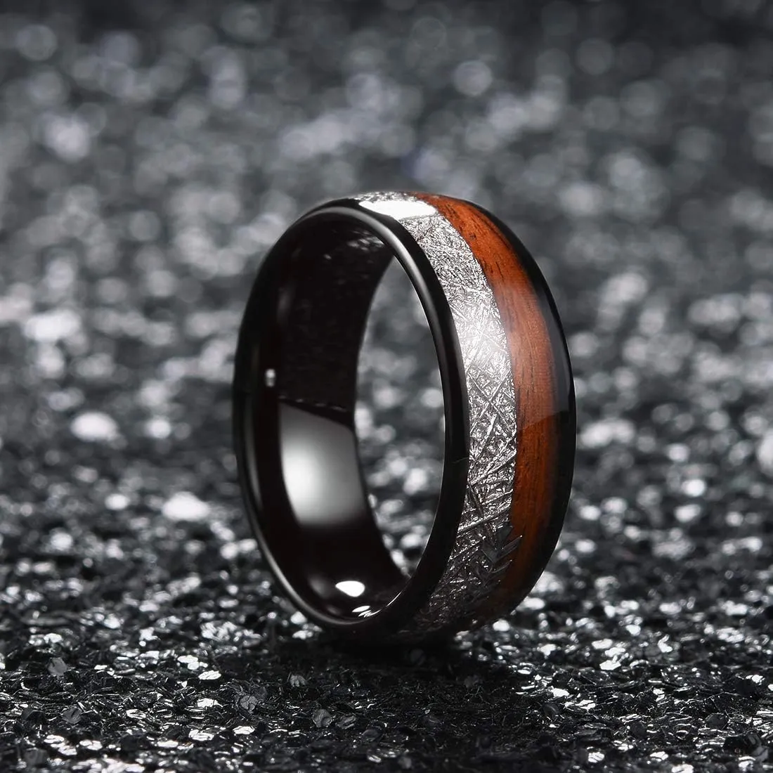 King Will Tungsten Wedding Band for Men 8mm Domed Ring Arrow/Guitar String Inlay Promise Ring for Him Comfort Fit