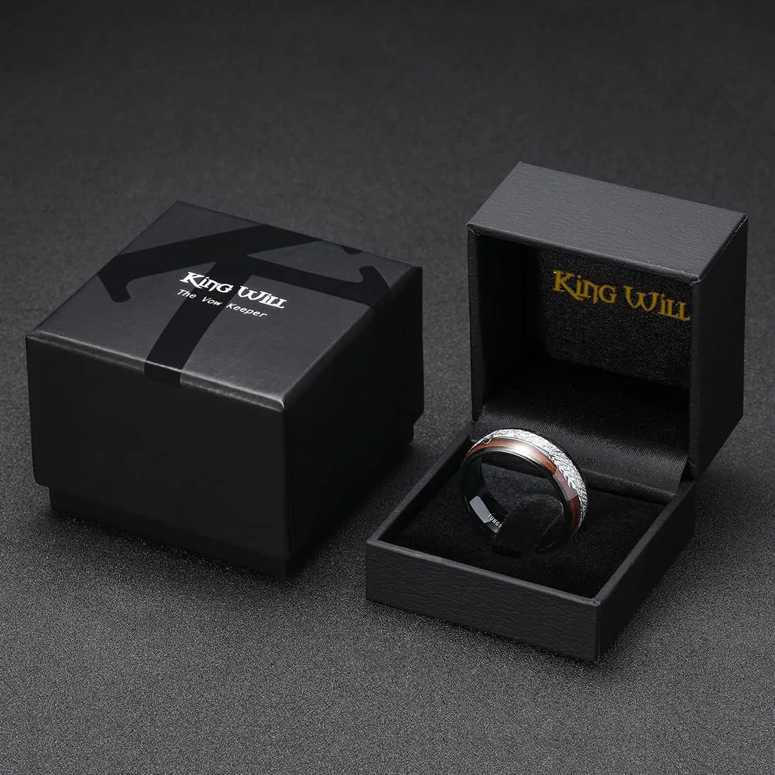 King Will Tungsten Wedding Band for Men 8mm Domed Ring Arrow/Guitar String Inlay Promise Ring for Him Comfort Fit