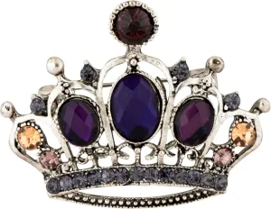 Knighthood Silver Crown Brooch with Purple Stone Detailing Lapel Pin Shirt Stud for Men and Women