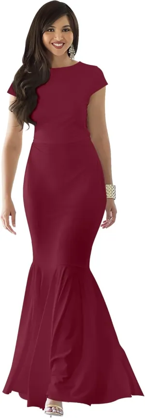 KOH KOH Womens Long Cap Sleeve Elegant Formal Sexy Evening Cocktail Maxi Dress