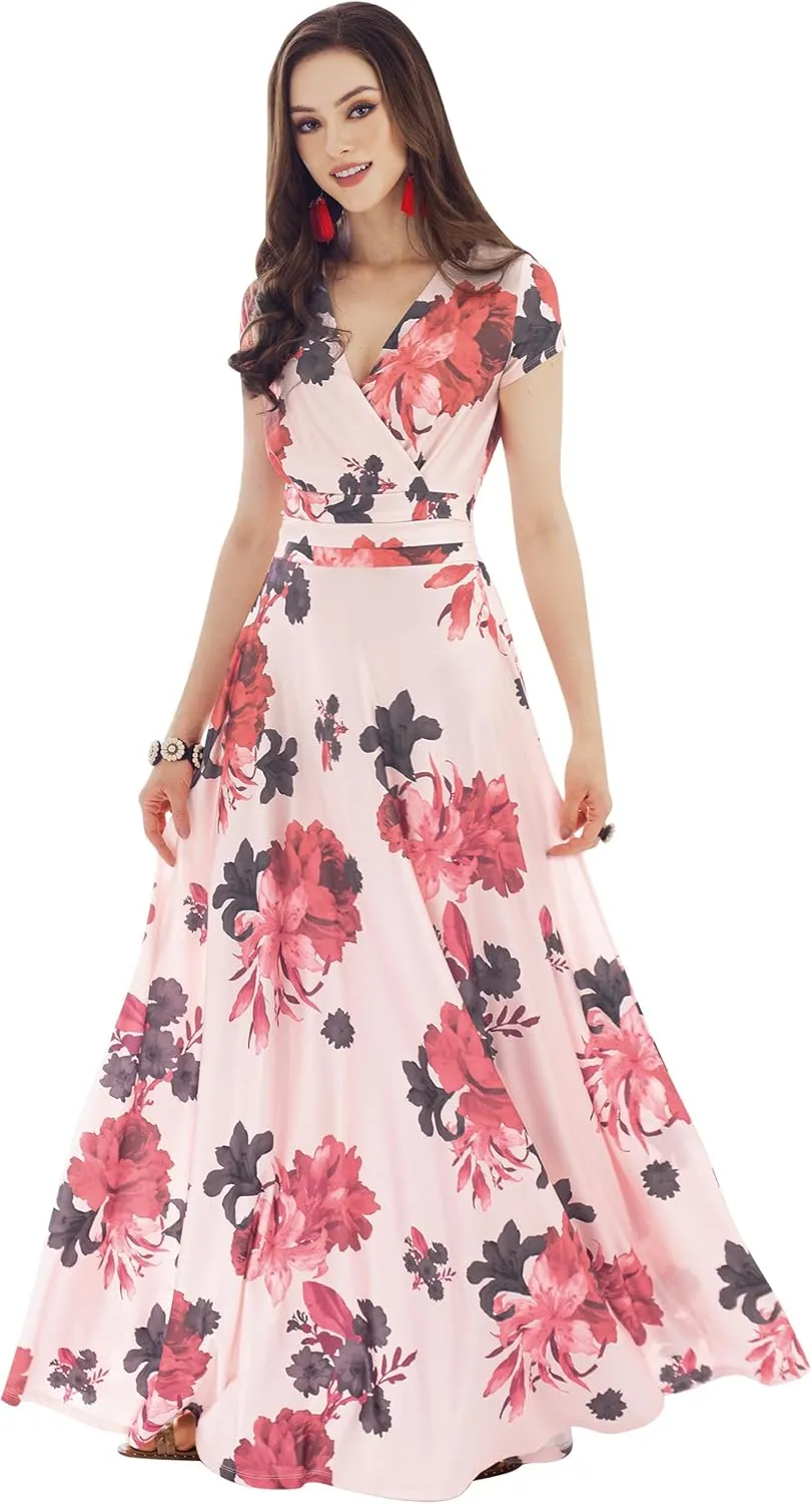 KOH KOH Womens Long Modest Floor Length Flowing Summer Print Maxi Dress Gown