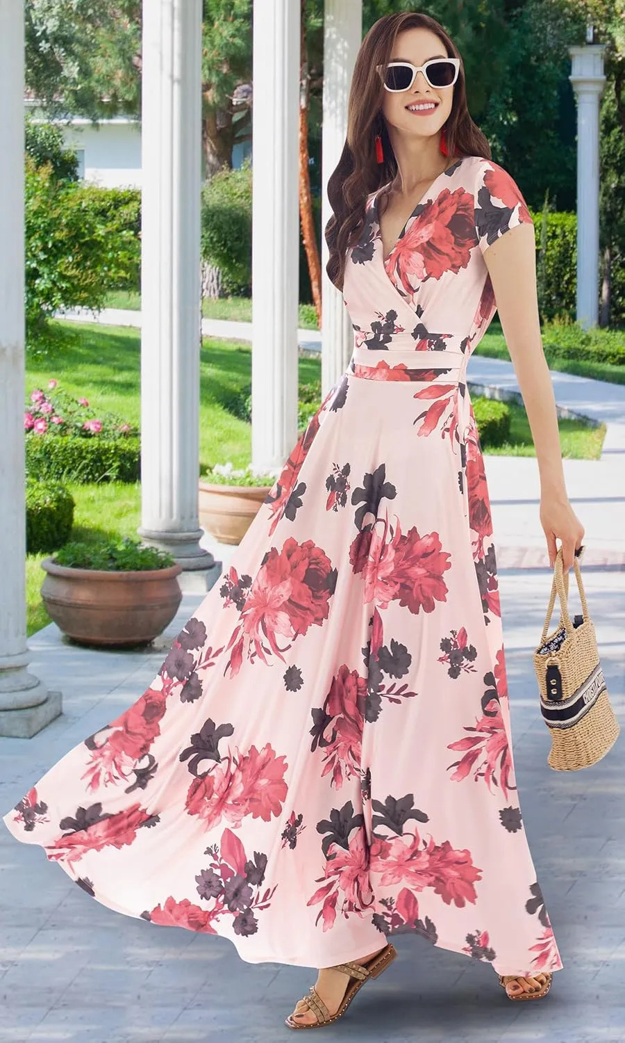 KOH KOH Womens Long Modest Floor Length Flowing Summer Print Maxi Dress Gown