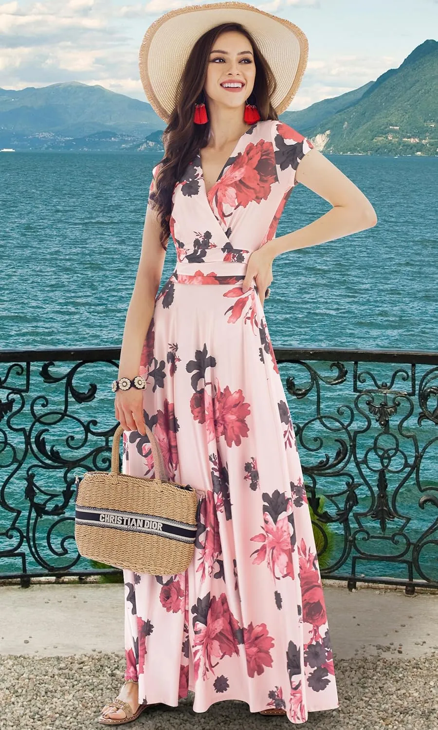 KOH KOH Womens Long Modest Floor Length Flowing Summer Print Maxi Dress Gown