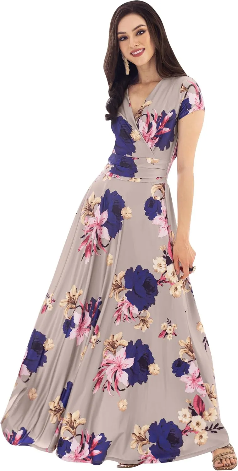 KOH KOH Womens Long Modest Floor Length Flowing Summer Print Maxi Dress Gown
