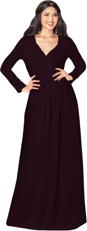 KOH KOH Womens Long Sleeve Empire Cocktail Elegant Evening Versatile Maxi Dress
