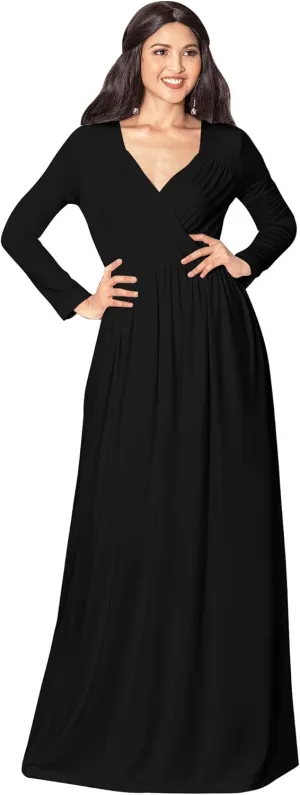 KOH KOH Womens Long Sleeve Empire Cocktail Elegant Evening Versatile Maxi Dress