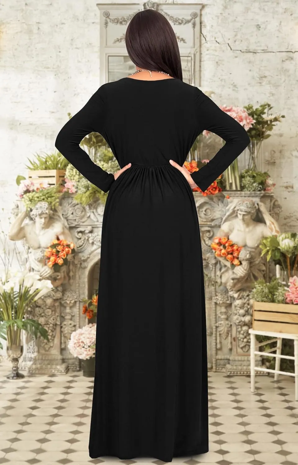 KOH KOH Womens Long Sleeve Empire Cocktail Elegant Evening Versatile Maxi Dress