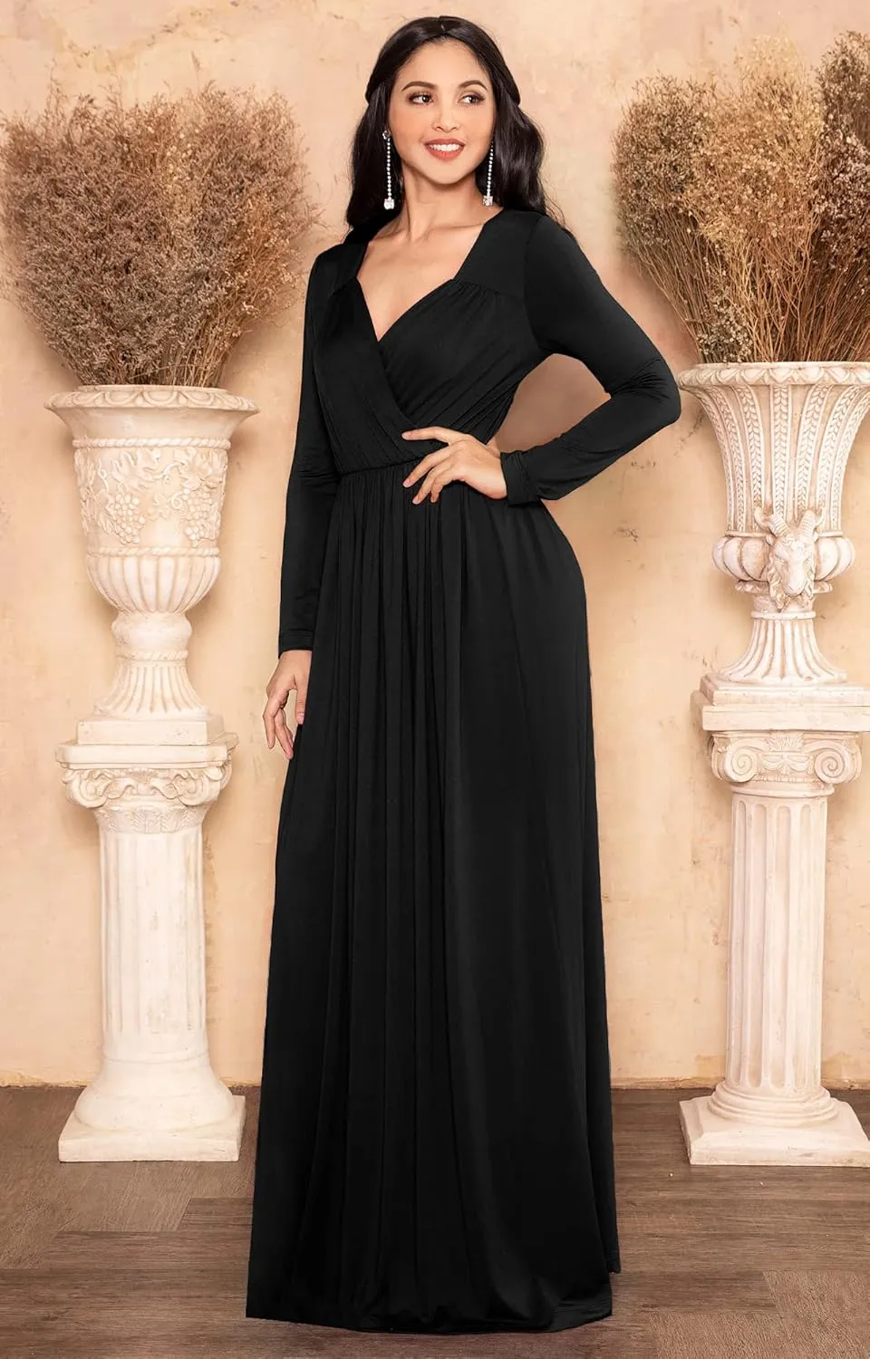 KOH KOH Womens Long Sleeve Empire Cocktail Elegant Evening Versatile Maxi Dress