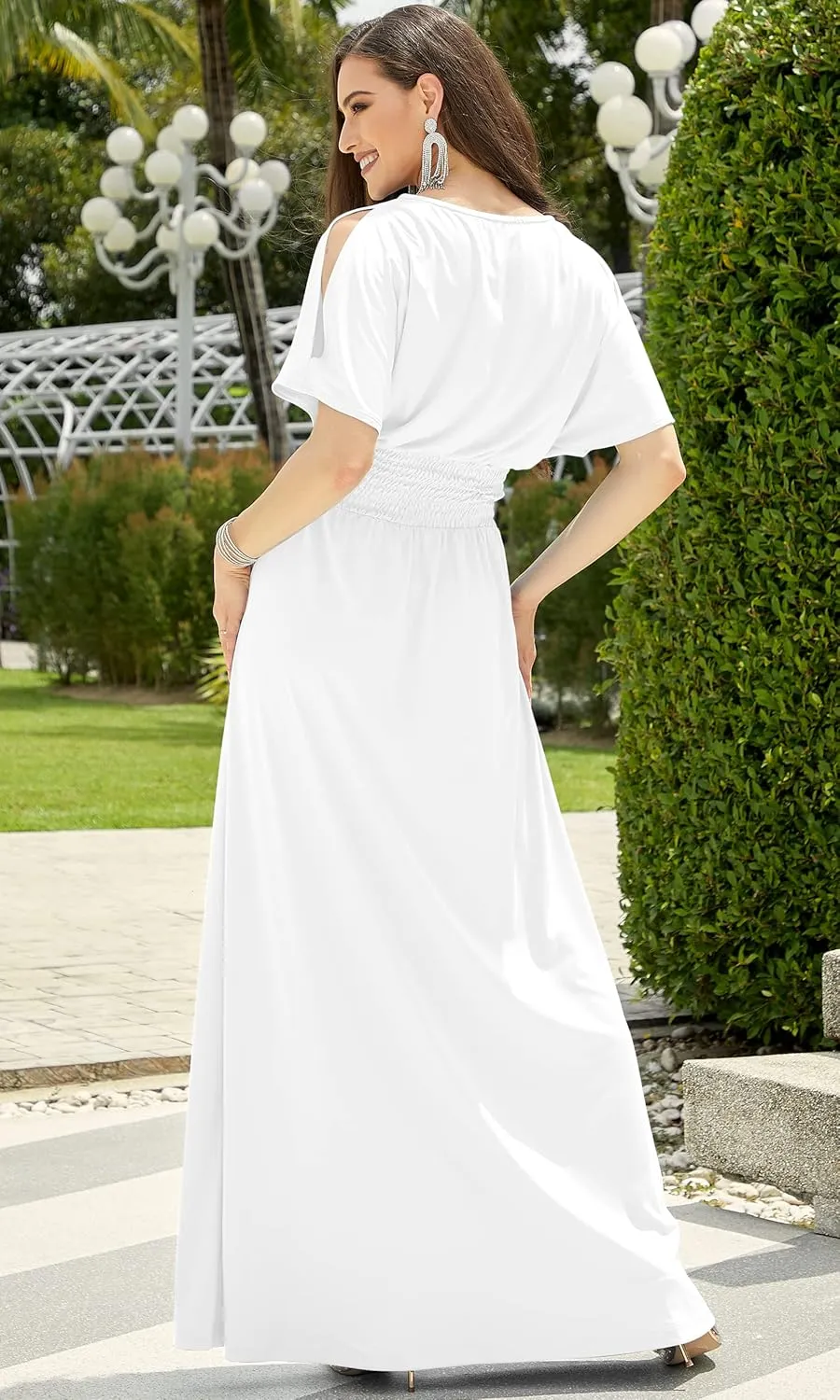 KOH KOH Womens Split Sleeves Smocked Elegant Cocktail Long Maxi Dress