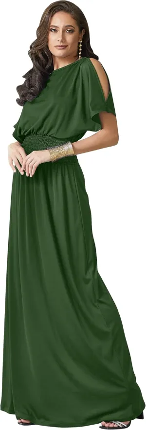 KOH KOH Womens Split Sleeves Smocked Elegant Cocktail Long Maxi Dress