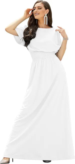 KOH KOH Womens Split Sleeves Smocked Elegant Cocktail Long Maxi Dress