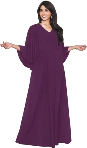 KOH KOH Womens V-Neck Elegant Batwing Cape Sleeves Cocktail Maxi Dress Gown