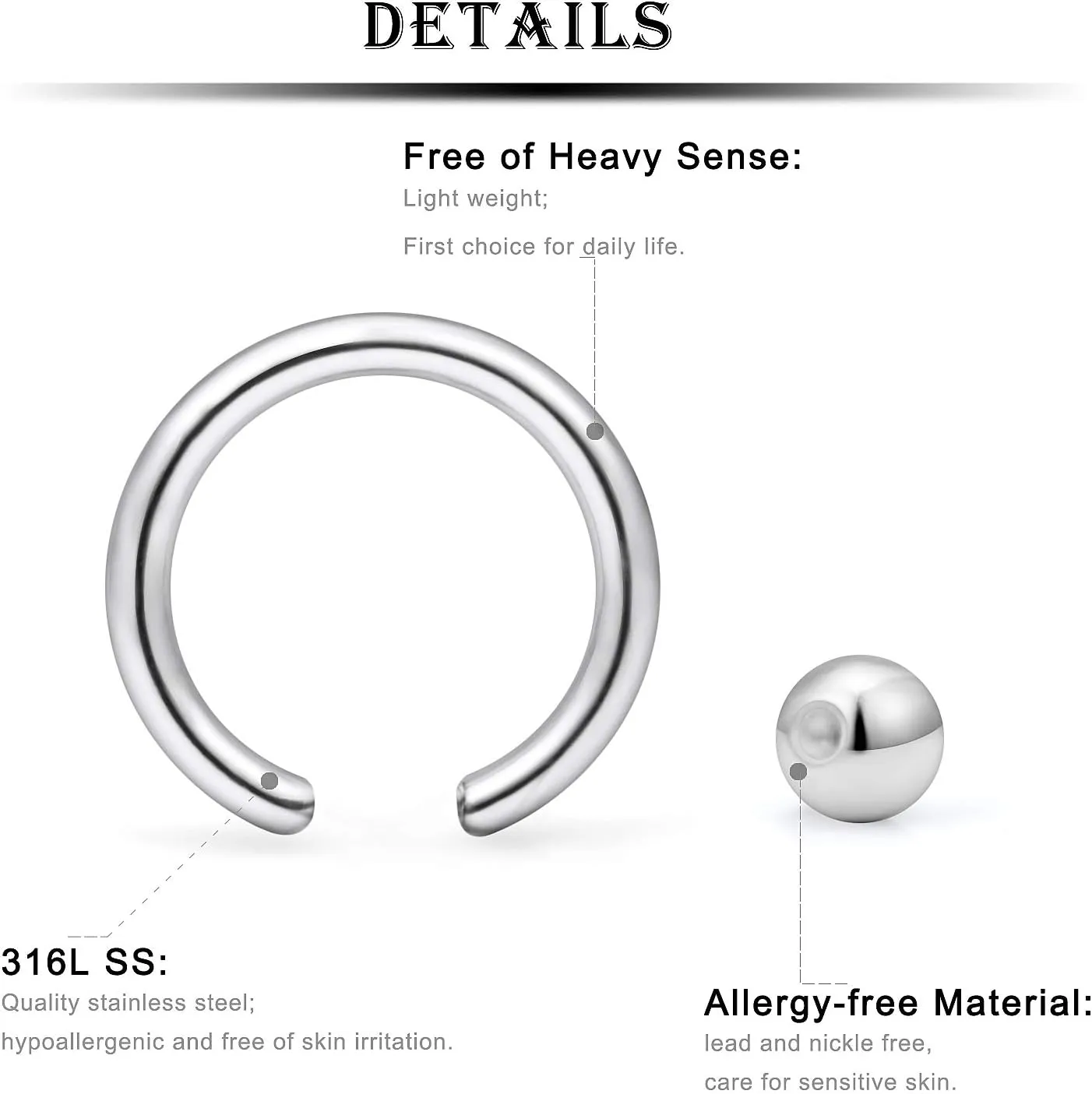 Kridzisw 16G Septum Nose Rings Eyebrow lip Rings Lobe Earrings Hoop 316L Surgical Steel Cartilage Helix Tragus Rook Daith Earrings Hoops Piercing Jewelry for Women Men 6mm 8mm 10mm 12mm 14mm 16mm