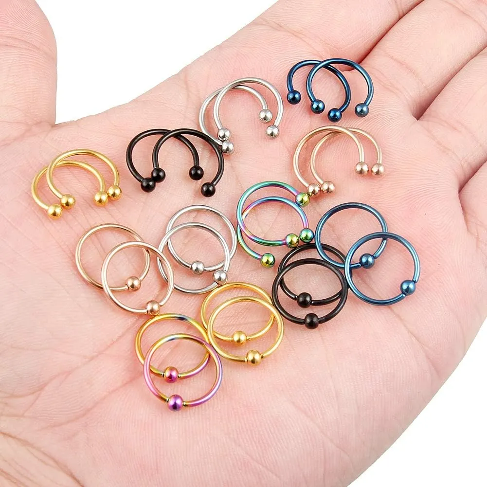 Kridzisw 16G Septum Nose Rings Eyebrow lip Rings Lobe Earrings Hoop 316L Surgical Steel Cartilage Helix Tragus Rook Daith Earrings Hoops Piercing Jewelry for Women Men 6mm 8mm 10mm 12mm 14mm 16mm