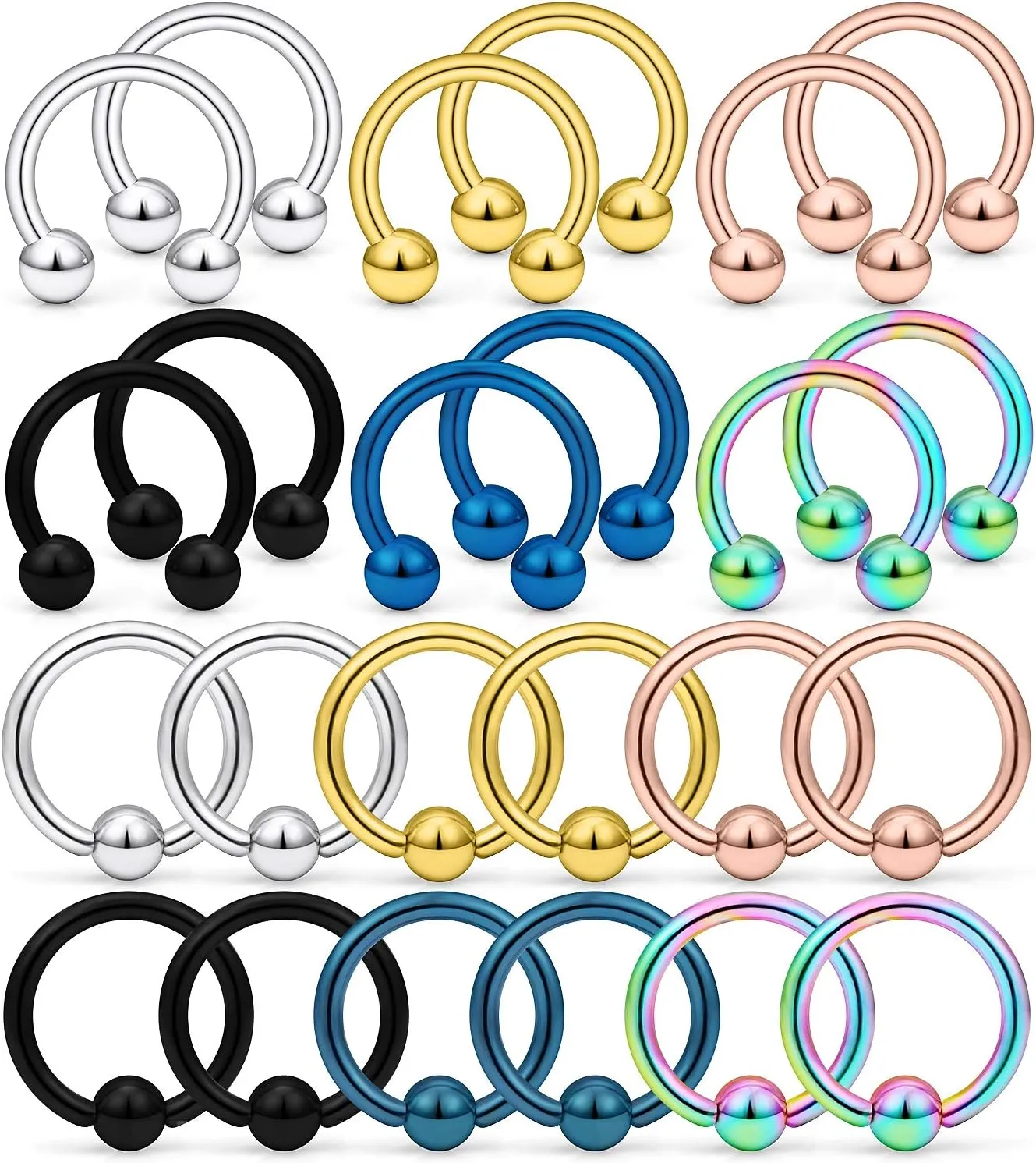 Kridzisw 16G Septum Nose Rings Eyebrow lip Rings Lobe Earrings Hoop 316L Surgical Steel Cartilage Helix Tragus Rook Daith Earrings Hoops Piercing Jewelry for Women Men 6mm 8mm 10mm 12mm 14mm 16mm