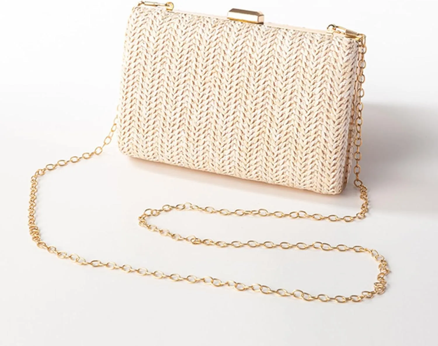Kseymeir Straw Clutch Handbag for Women, Summer Evening Purse Chain Shoulder Crossbody Bag for Wedding, Parties