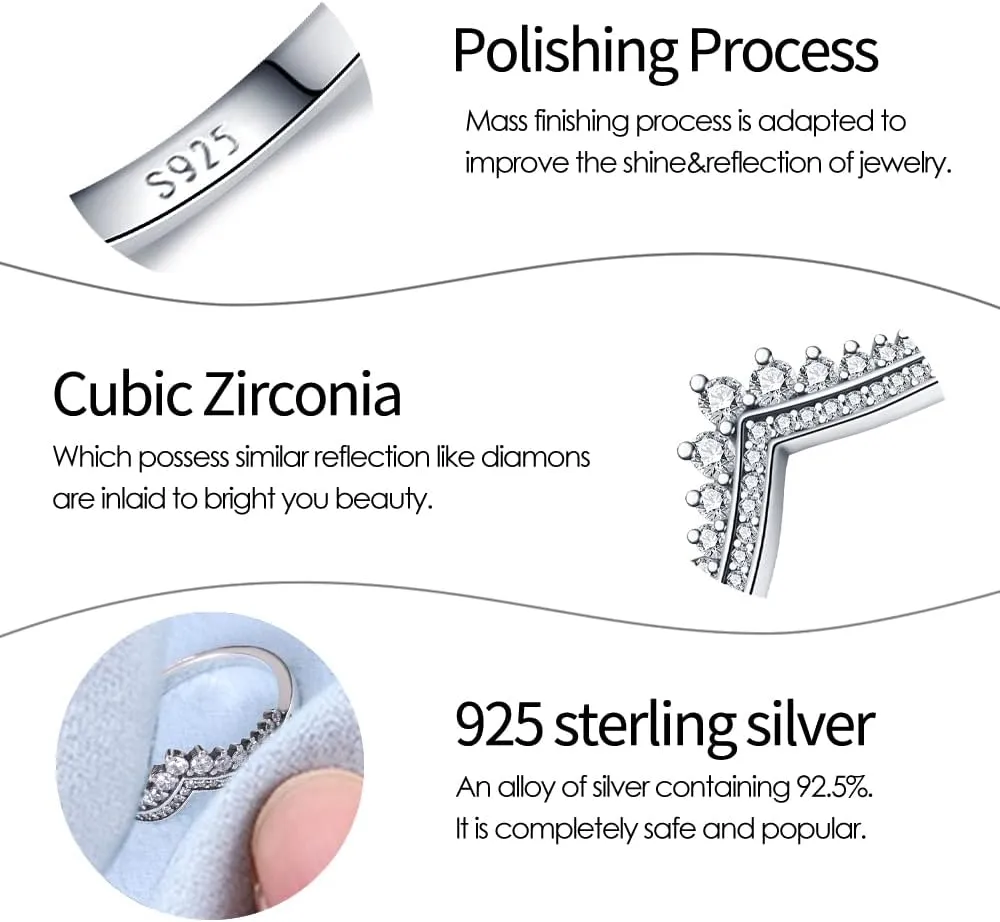 KUNSIR 925 Silver Rings for Women Cubic Zirconia Ring Rings for Women Sterling Silver Rings Wedding Band Rings Gift Ring Sterling Silver Rings Size 7-9