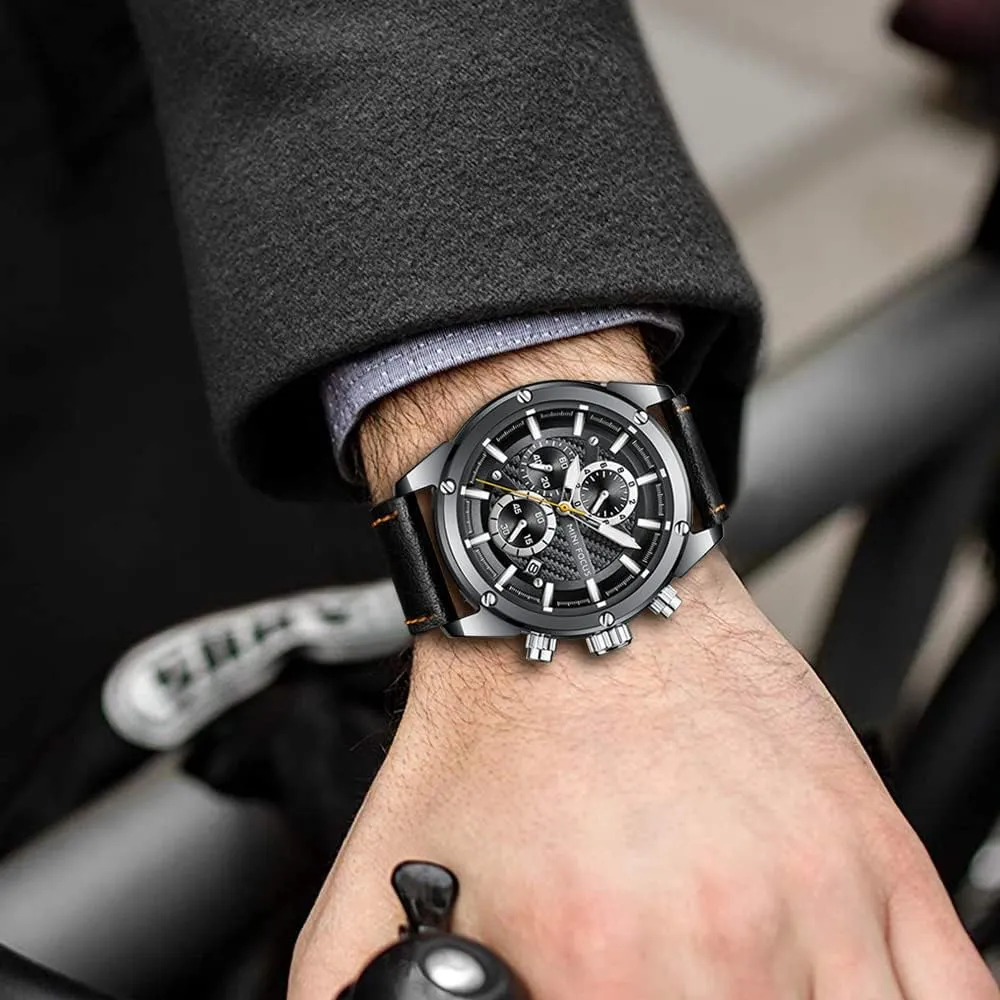 KXAITO Mens Watches Military Sport Waterproof Chronograph Watch Luminous Silicon Leather Strap Casual Watches for Men Fashion Analog Quartz Business Wrist Watch Clock