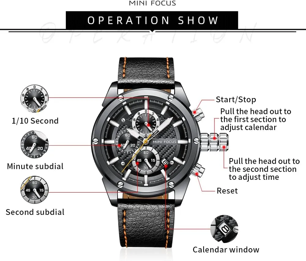KXAITO Mens Watches Military Sport Waterproof Chronograph Watch Luminous Silicon Leather Strap Casual Watches for Men Fashion Analog Quartz Business Wrist Watch Clock