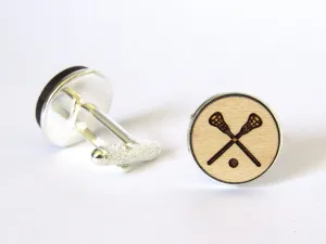 Lacrosse Cufflinks, Lacrosse Jewelry, Mens Cufflinks, Lacrosse Maple Wood Cufflinks, Maple Wood Jewelry, Lacrosse Sticks, Wedding Jewelry