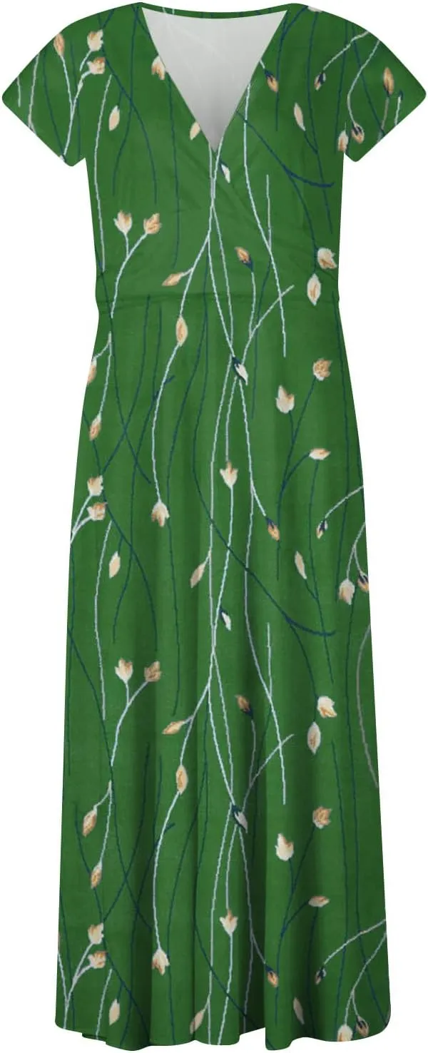 Ladies Sexy Vintage Dresses Bohemian Summer Maxi Loose Fit 2025 V Neck Short Sleeve Daily A Line Loose Fit Party Dress