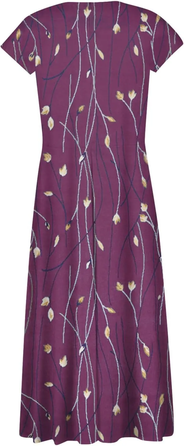 Ladies Sexy Vintage Dresses Bohemian Summer Maxi Loose Fit 2025 V Neck Short Sleeve Daily A Line Loose Fit Party Dress