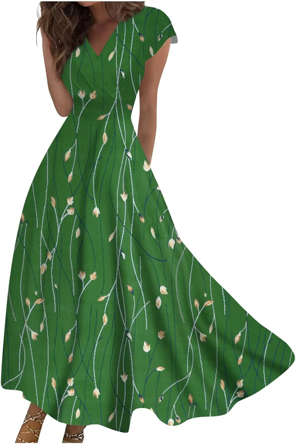 Ladies Sexy Vintage Dresses Bohemian Summer Maxi Loose Fit 2025 V Neck Short Sleeve Daily A Line Loose Fit Party Dress