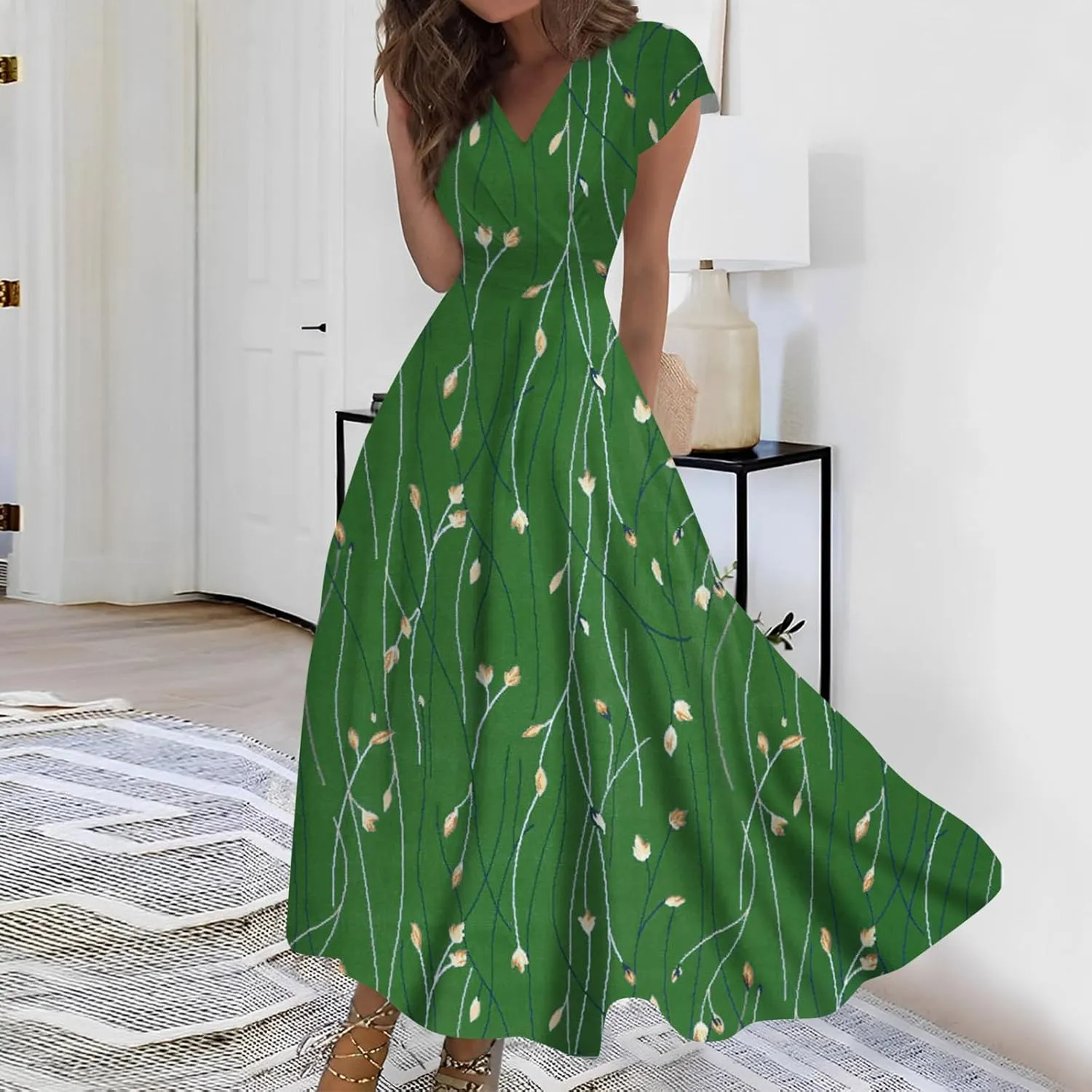 Ladies Sexy Vintage Dresses Bohemian Summer Maxi Loose Fit 2025 V Neck Short Sleeve Daily A Line Loose Fit Party Dress