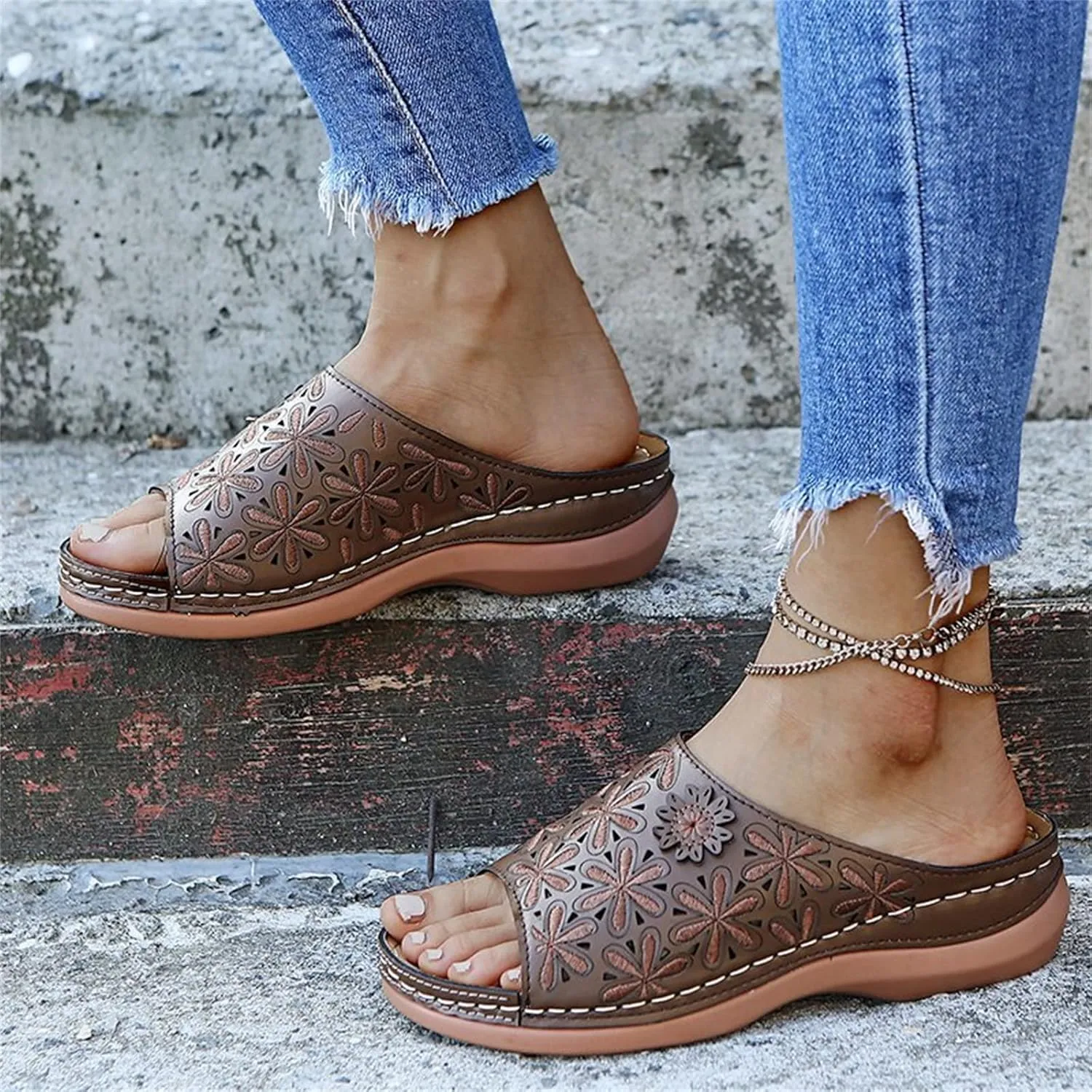 Ladmiple Orthotic Sandals For Women Dressy Summer Orthopedic Arch Support Flip Flops Comfortable Walking Slides Beach Shoes