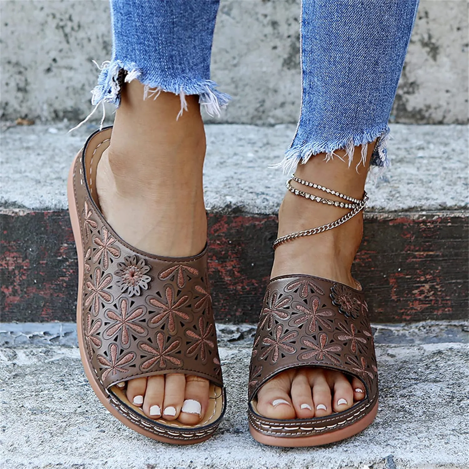 Ladmiple Orthotic Sandals For Women Dressy Summer Orthopedic Arch Support Flip Flops Comfortable Walking Slides Beach Shoes