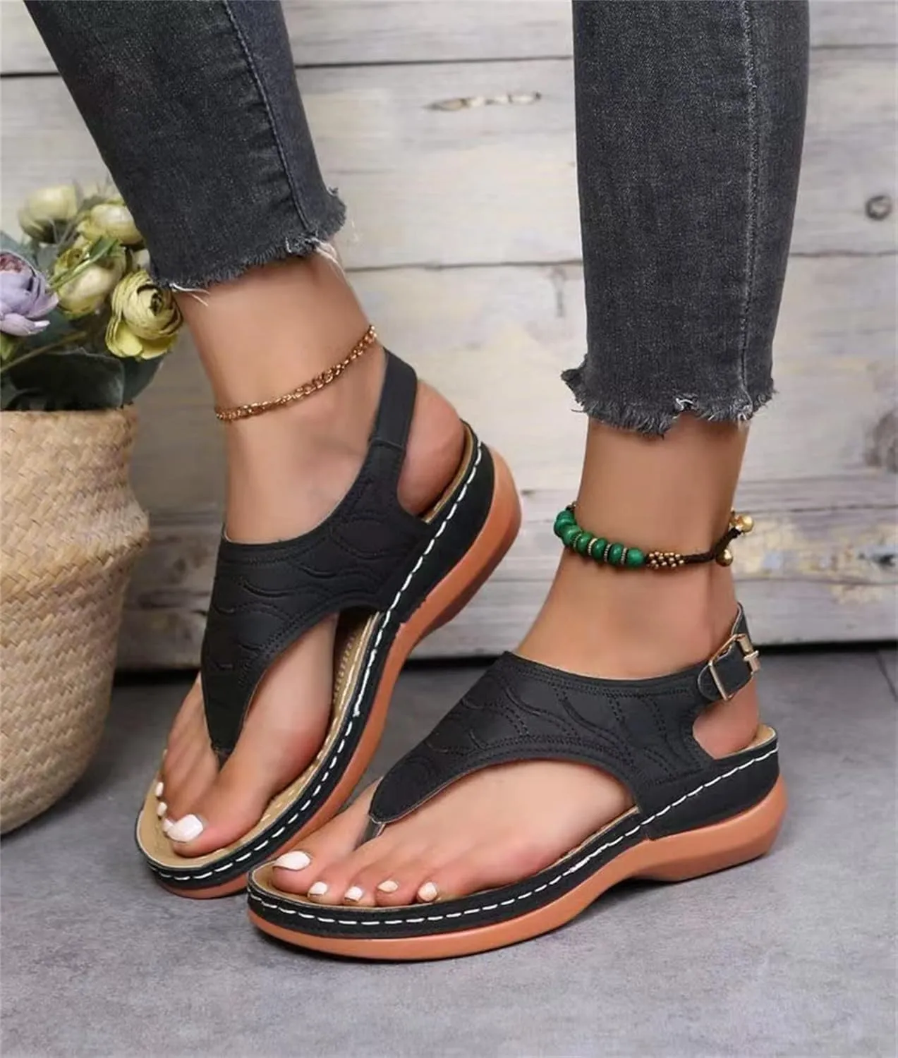 Ladmiple Orthotic Sandals For Women Wide Width Comfortable Orthopedic Slides Dressy Summer Flip Flops with Arch Support